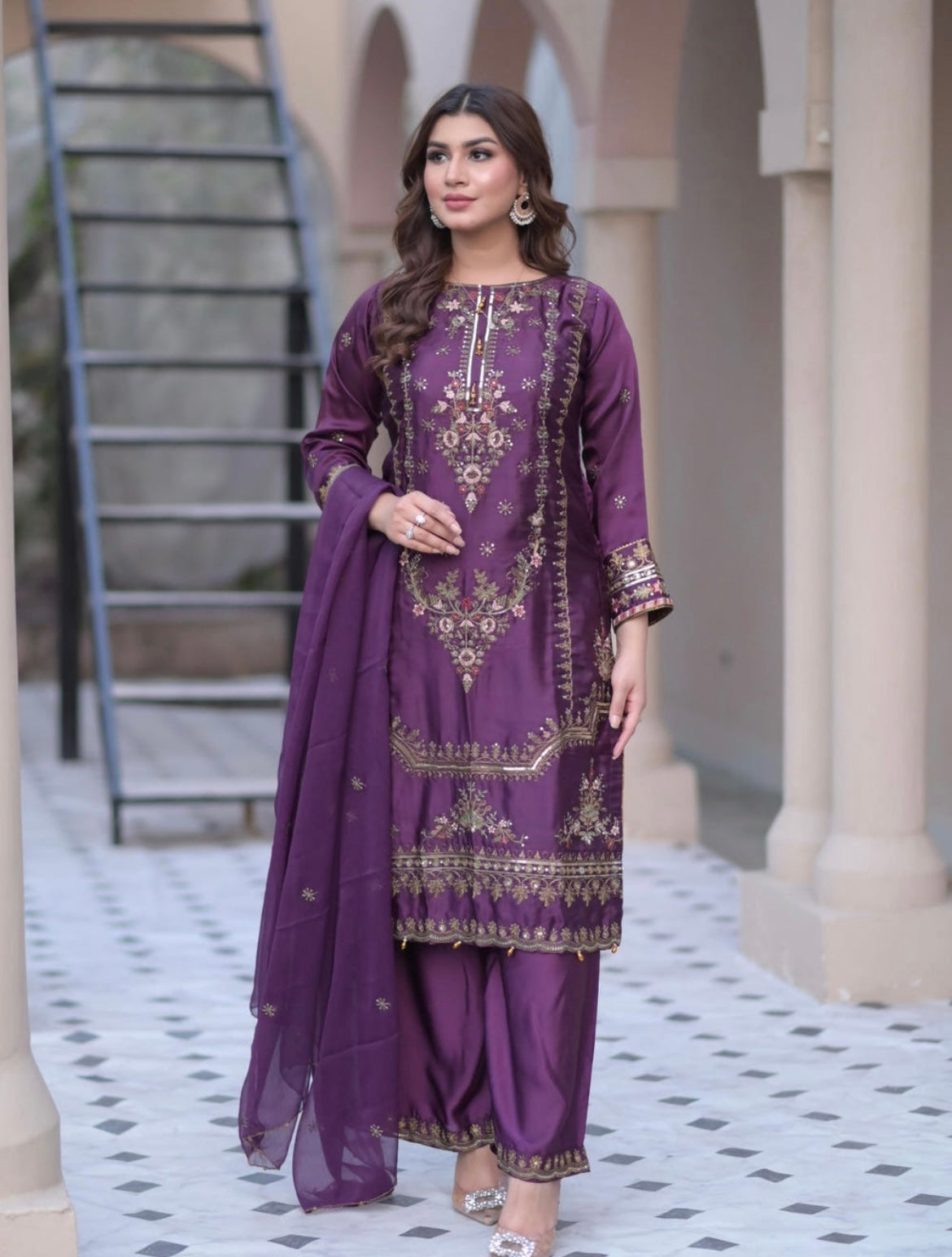 Celestia Plum Silken Kurta Set – Elegance Redefined