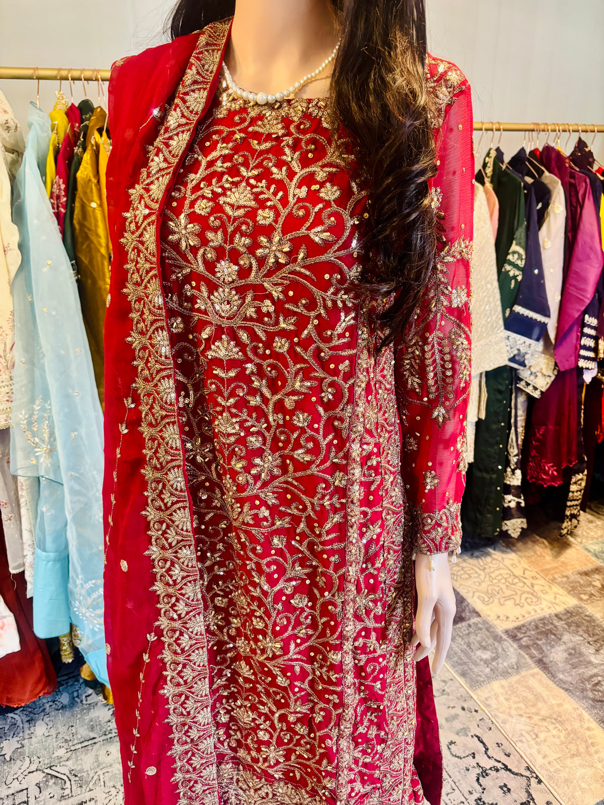 Maroon Embroidered Sharara Suit – 3-Piece Set