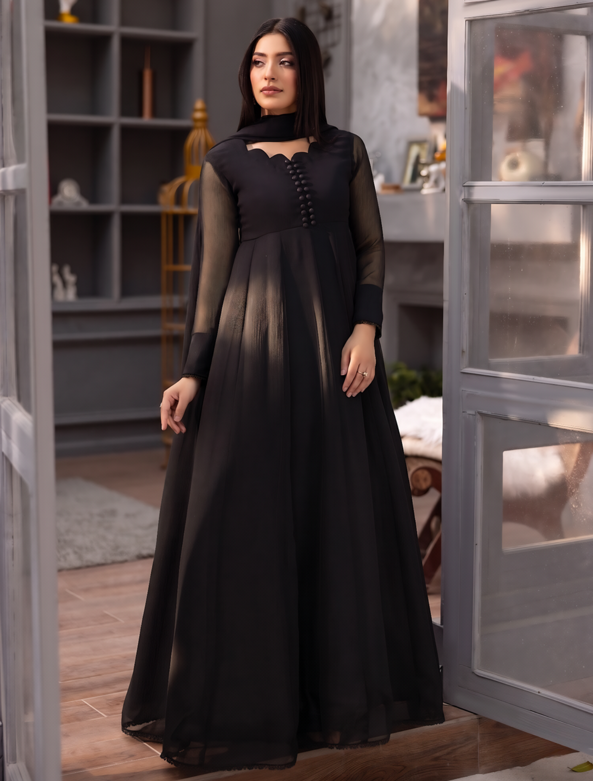 Elegant Chiffon Flared Maxi 2-Piece Suit