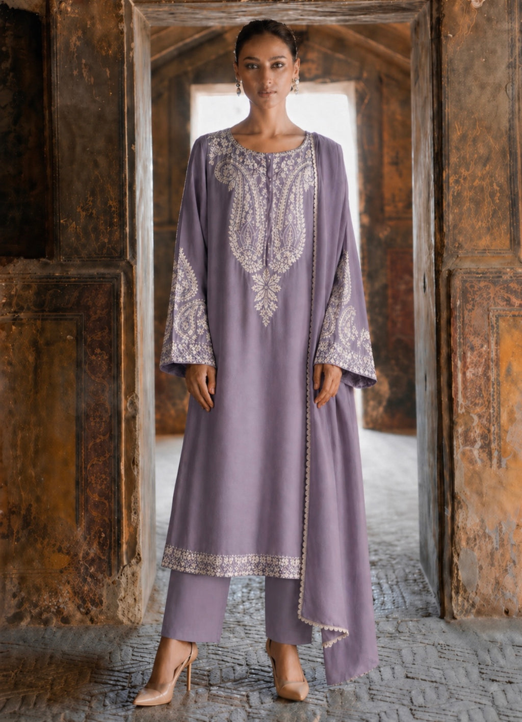 Lilac Embroidered 3-Piece Suit Set