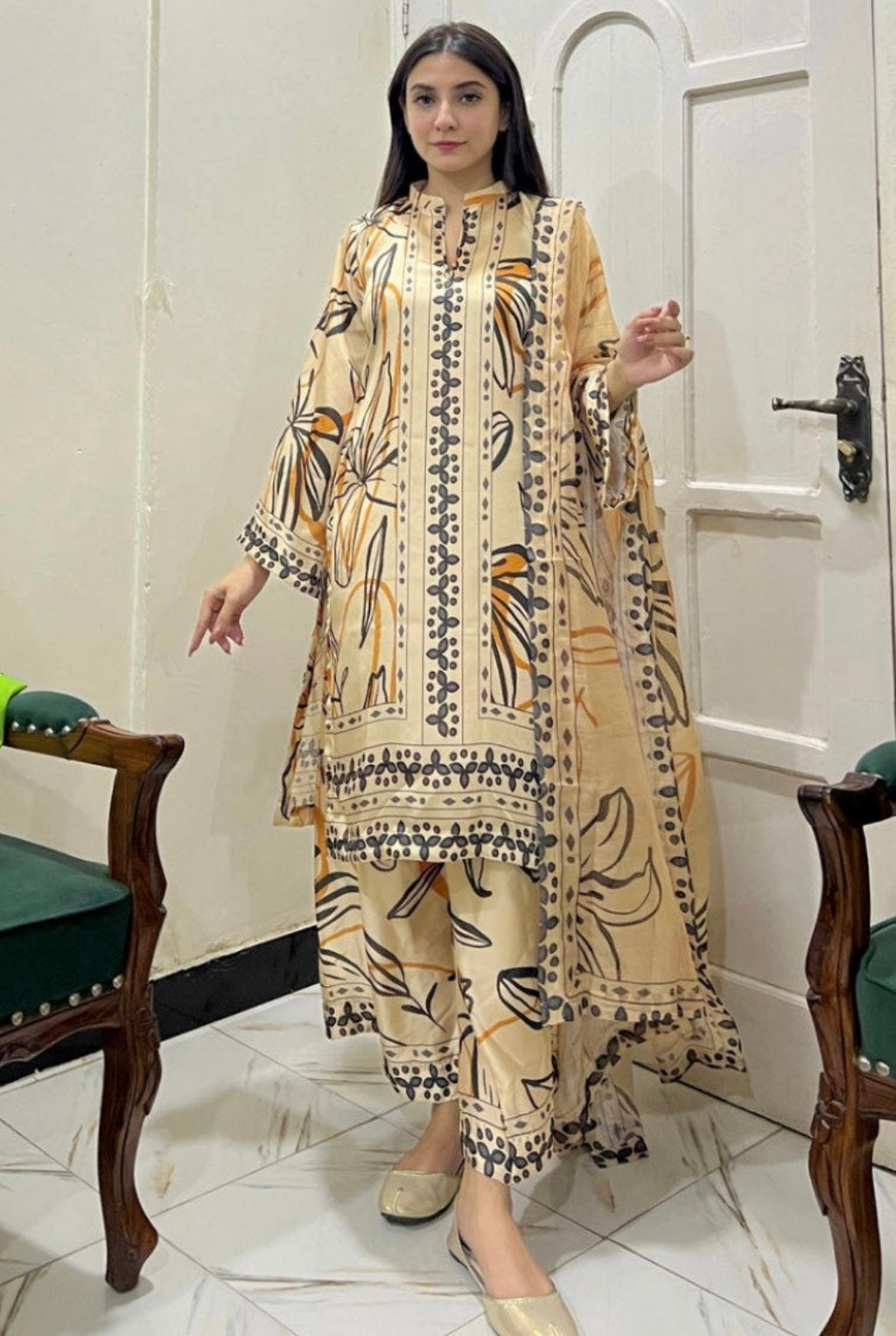 3-Piece Beige Suit – Neelum Collection