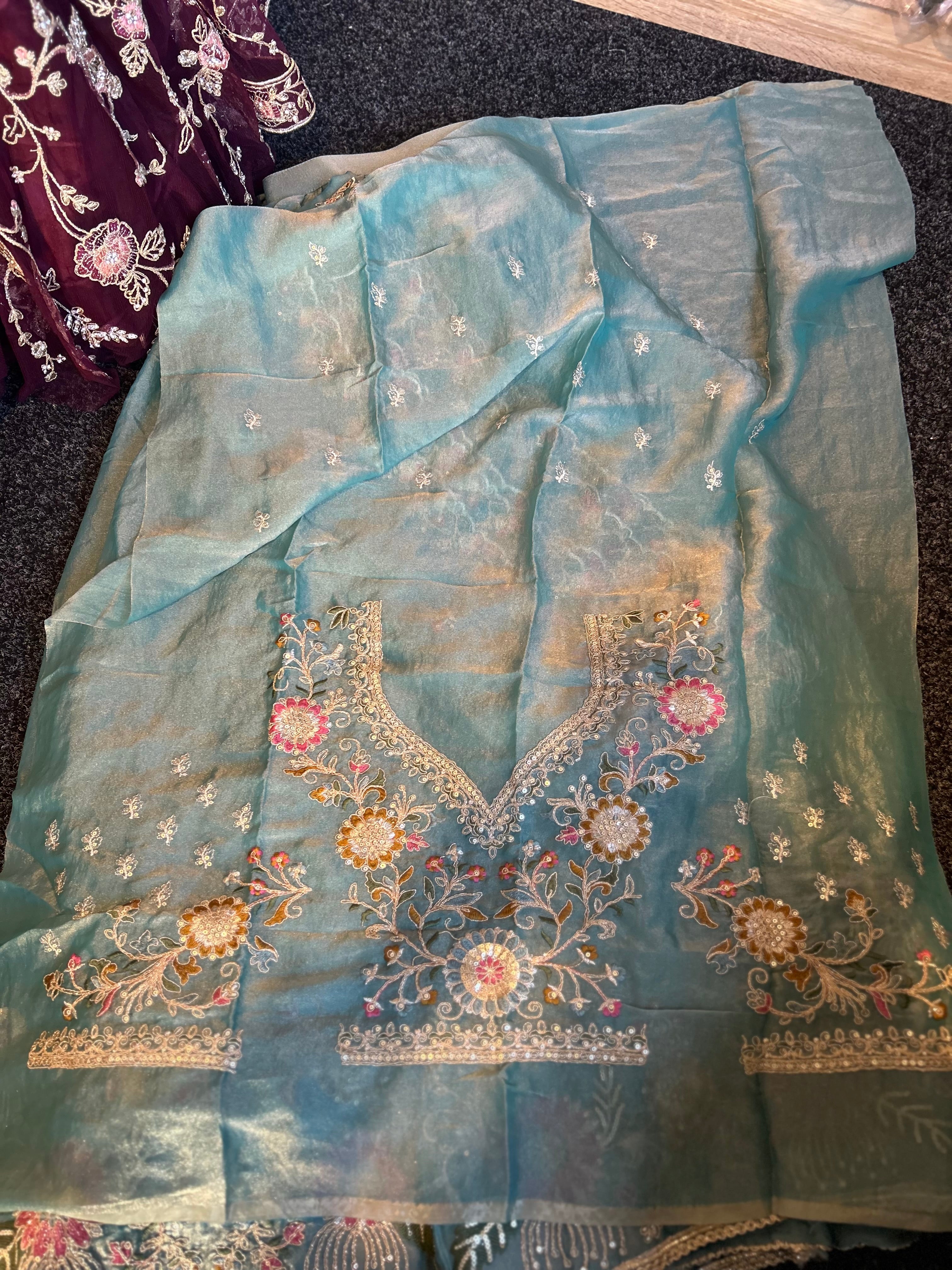 Sky Blue Floral Embroidered Lehenga Set with Elegant Dupatta