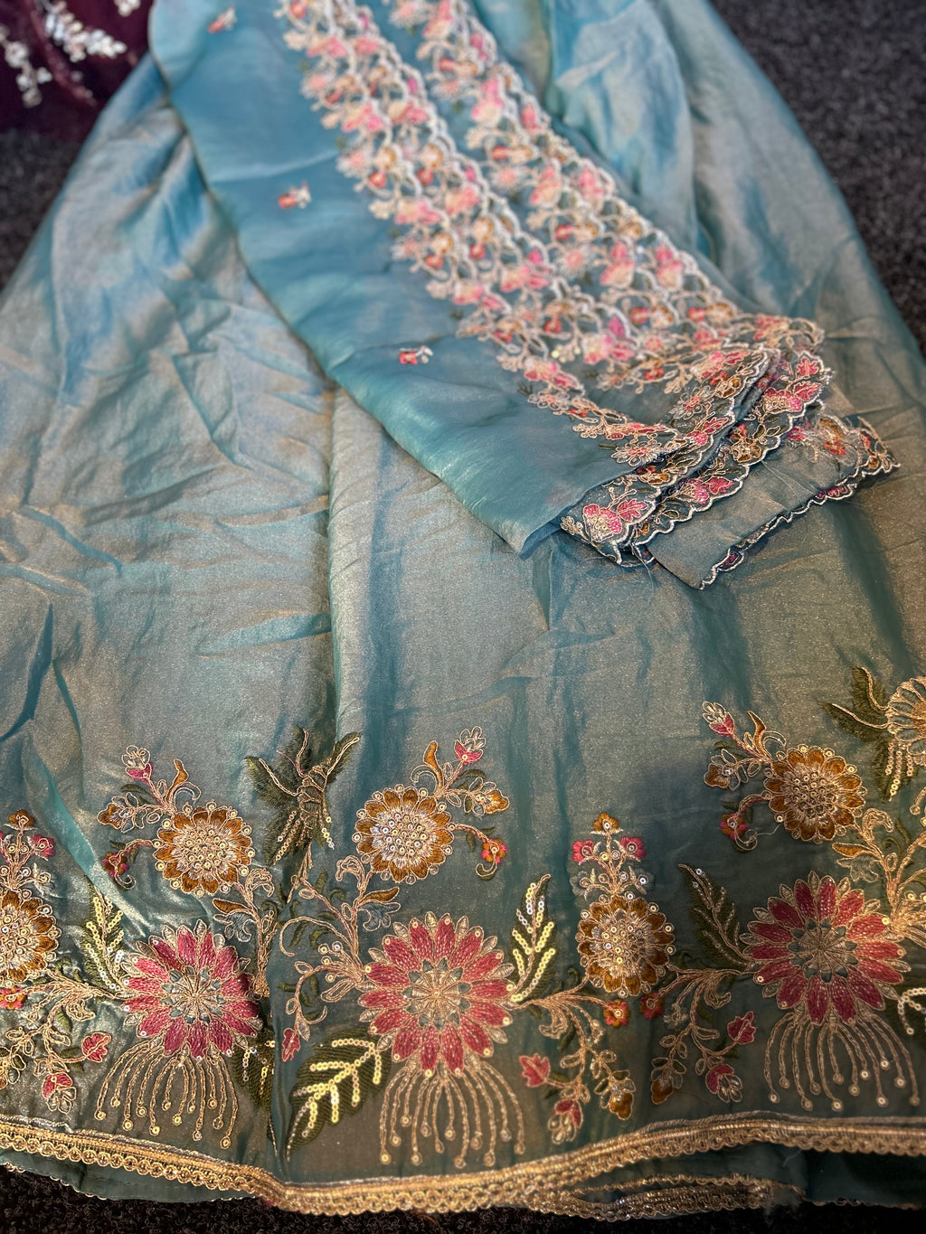 Sky Blue Floral Embroidered Lehenga Set with Elegant Dupatta