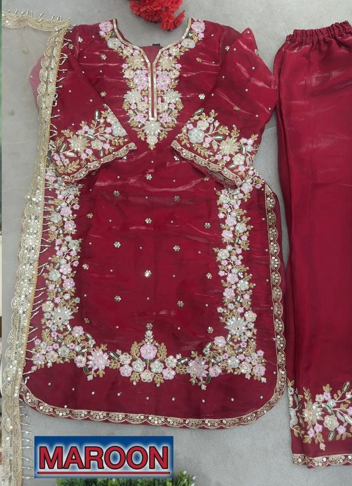 Elegant Embroidered 3-Piece Suit Set