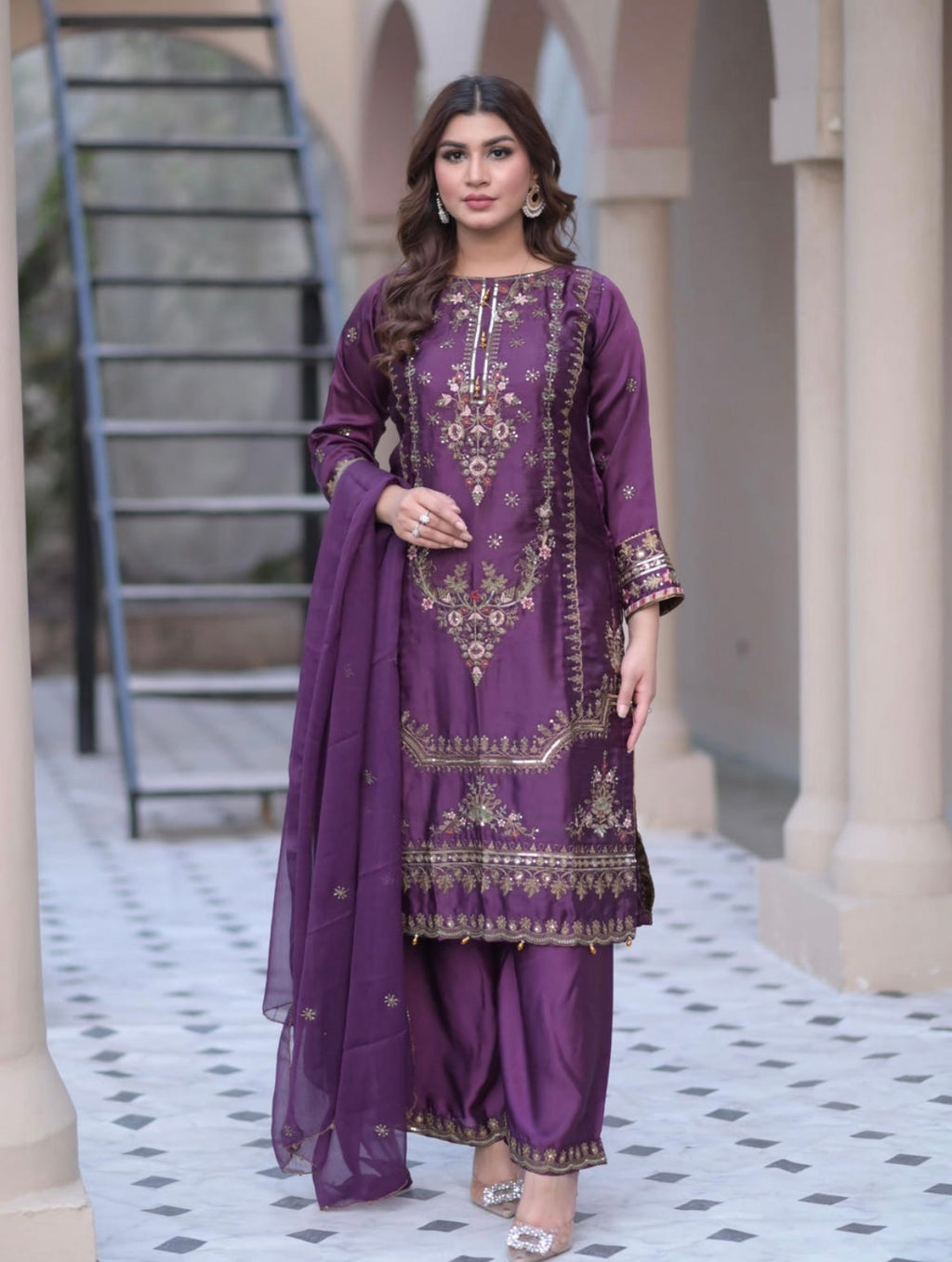 Celestia Plum Silken Kurta Set – Elegance Redefined