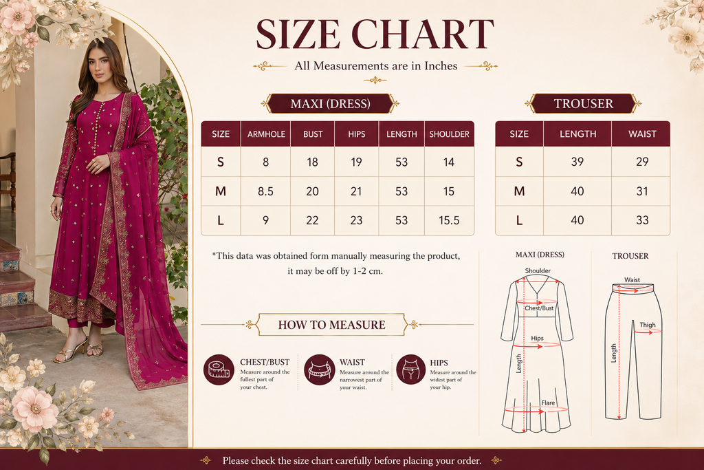 Magenta Embroidered Flared Maxi 3-Piece Suit