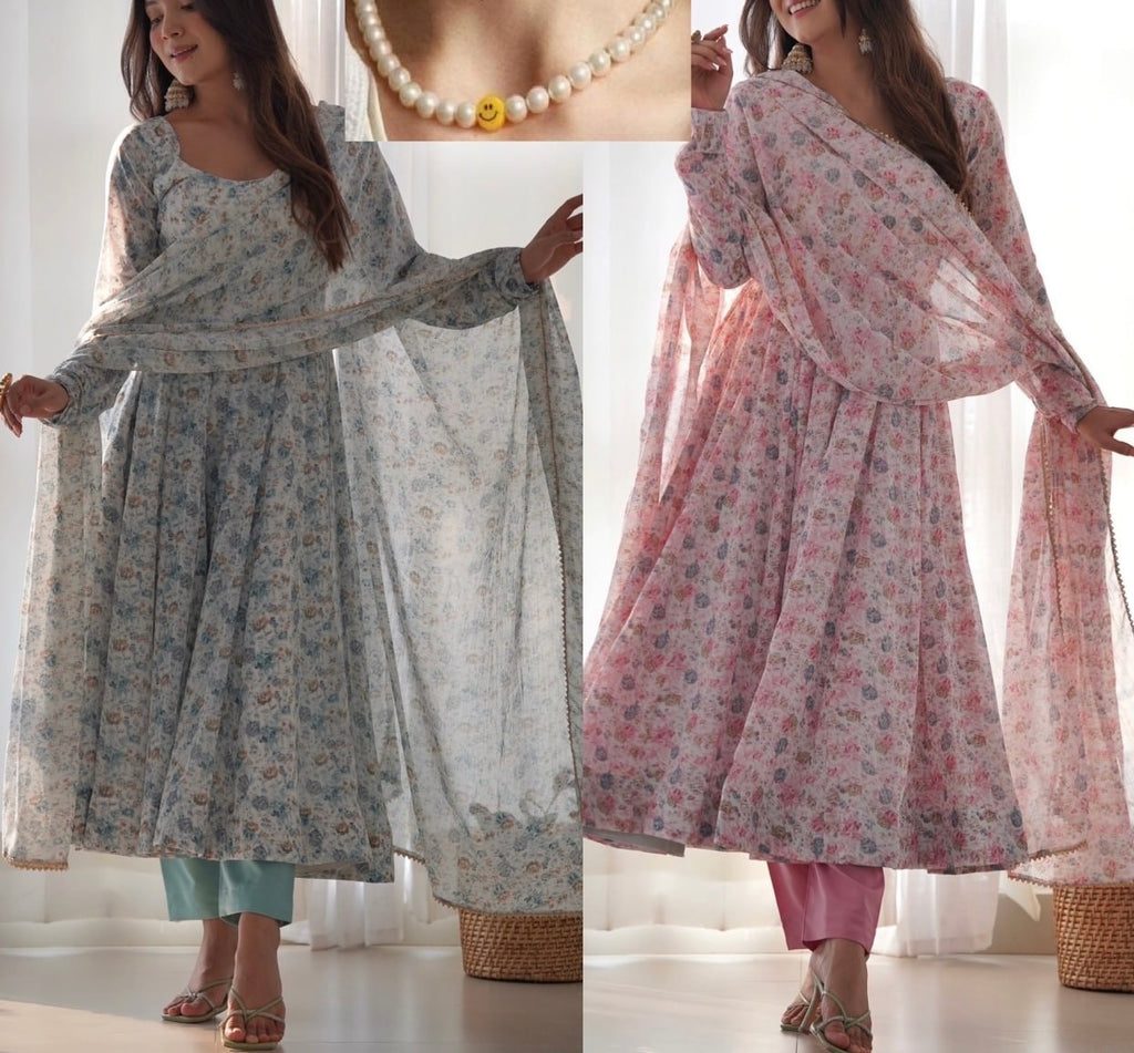 RK Floral Anarkali Suit – 3 Piece Set