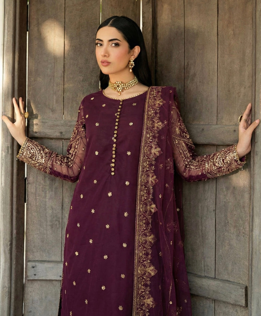 Plum Embroidered Festive Kurta Set – 3 Piece Ensemble