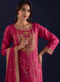 Hot Pink Embellished Silk 3-Piece Suit