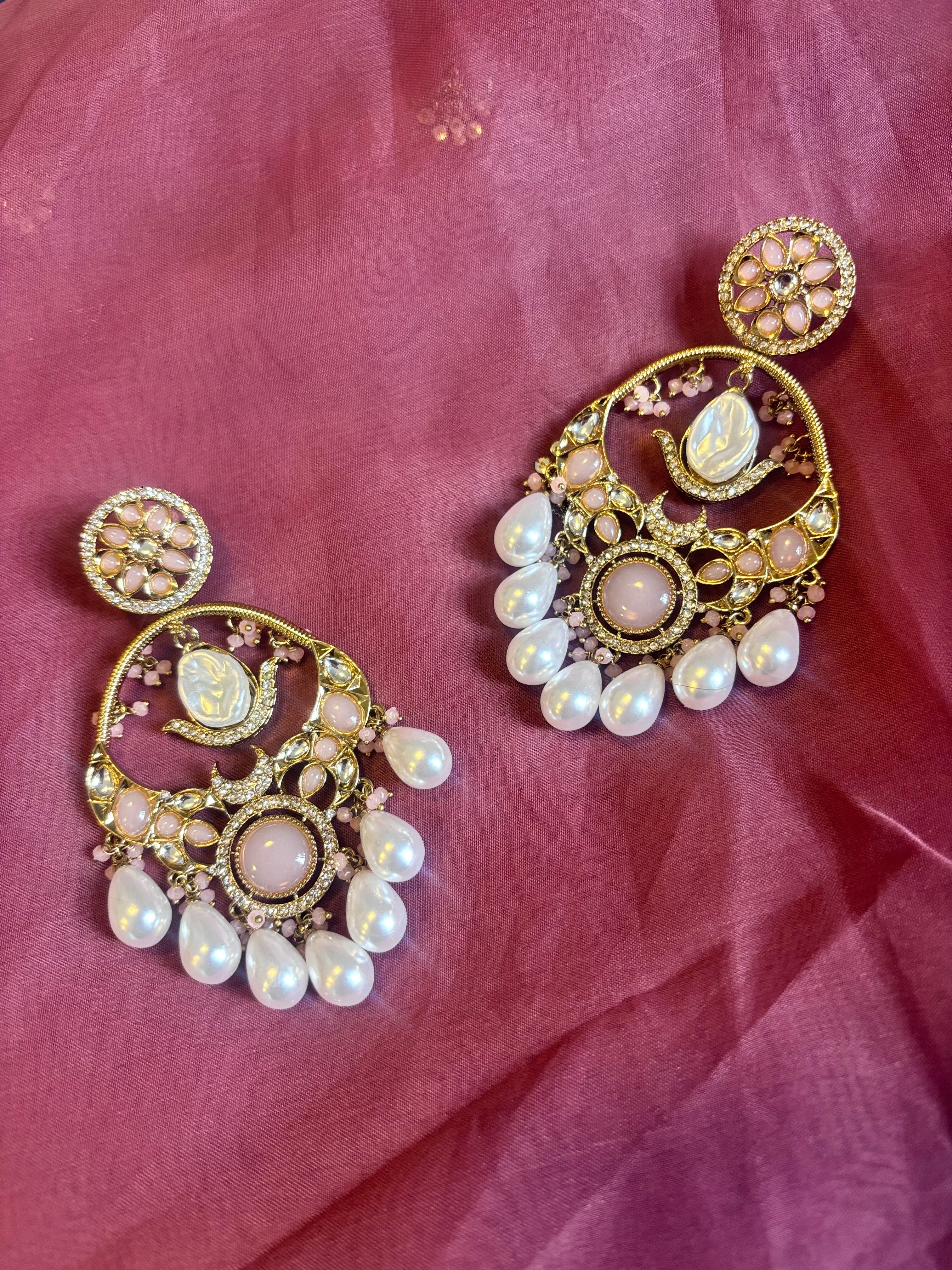 Premium Quality Kundan Polki Earrings with Pearl Drops