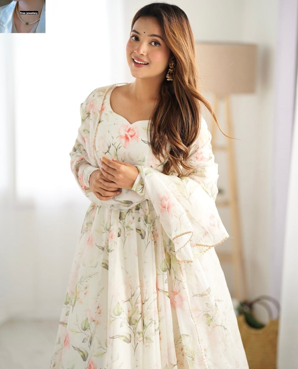 White Floral Anarkali Suit