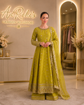 💚 Mehendi Green Embellished Silk Pishwas 4-Piece Set