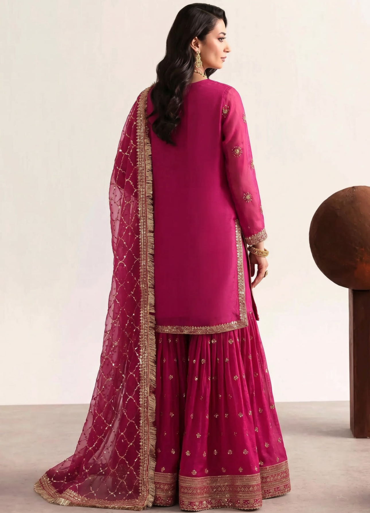 Rani Pink Embellished Chiffon Gharara Set