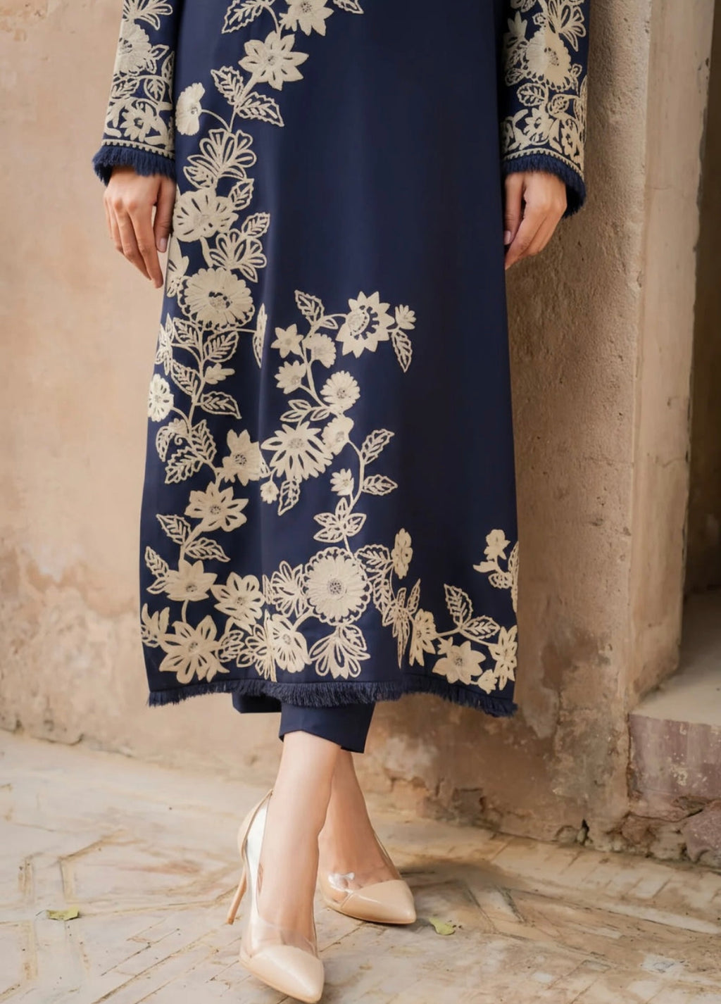 Elegant Navy Blue Embroidered Kurta Set – 3 Piece Ensemble