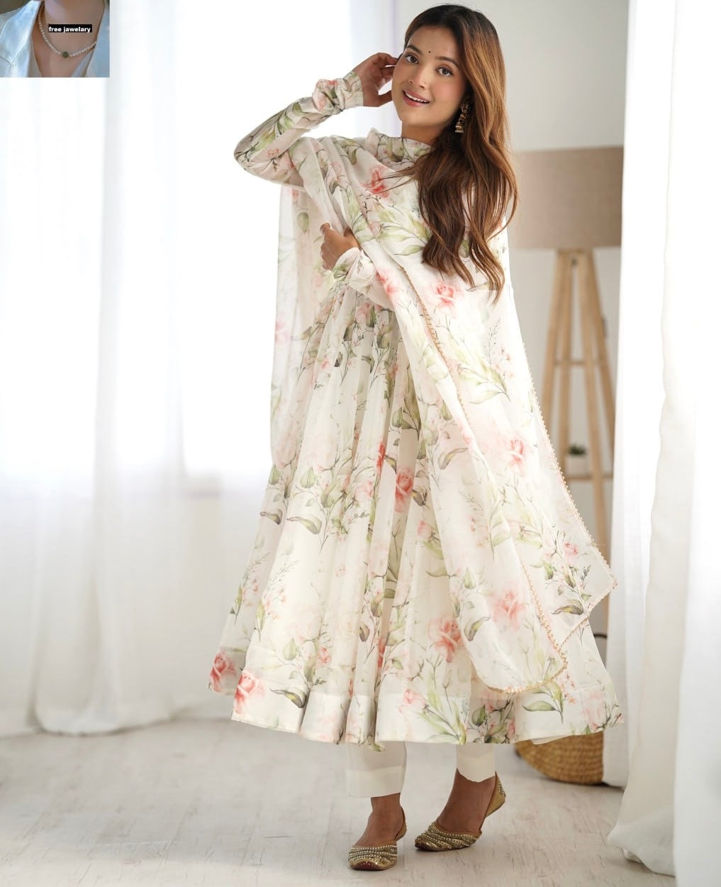 White Floral Anarkali Suit