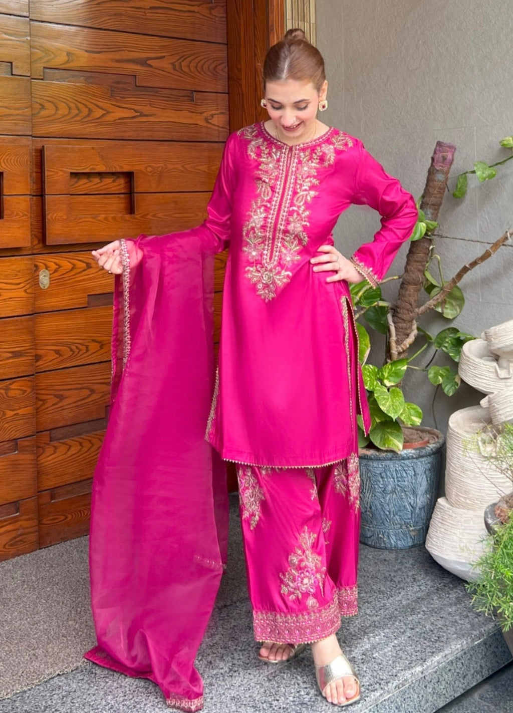 Pink Kattan Silk 3-Piece Kurta Set