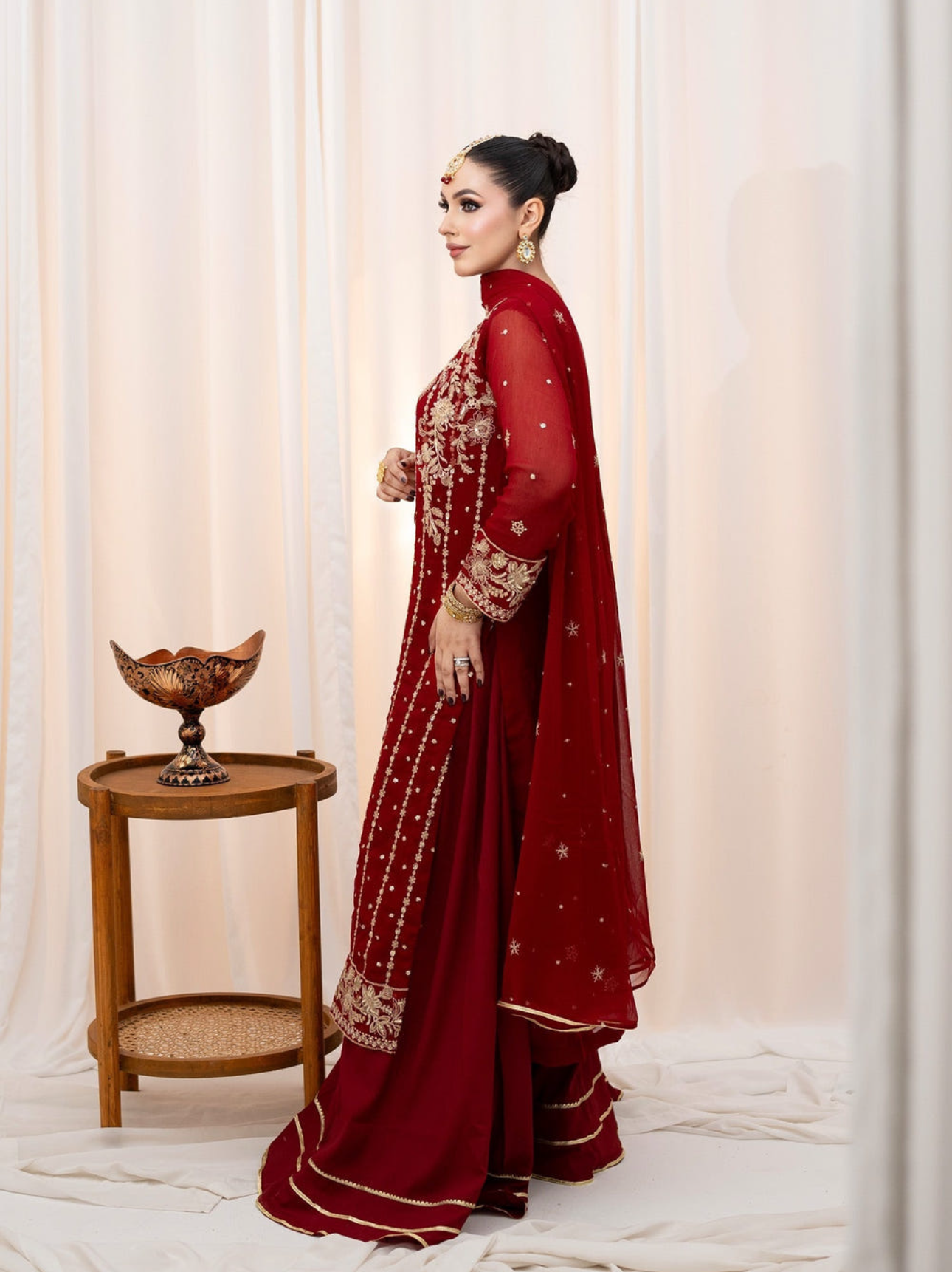 Maroon Chiffon 3-Piece Lehenga Suit