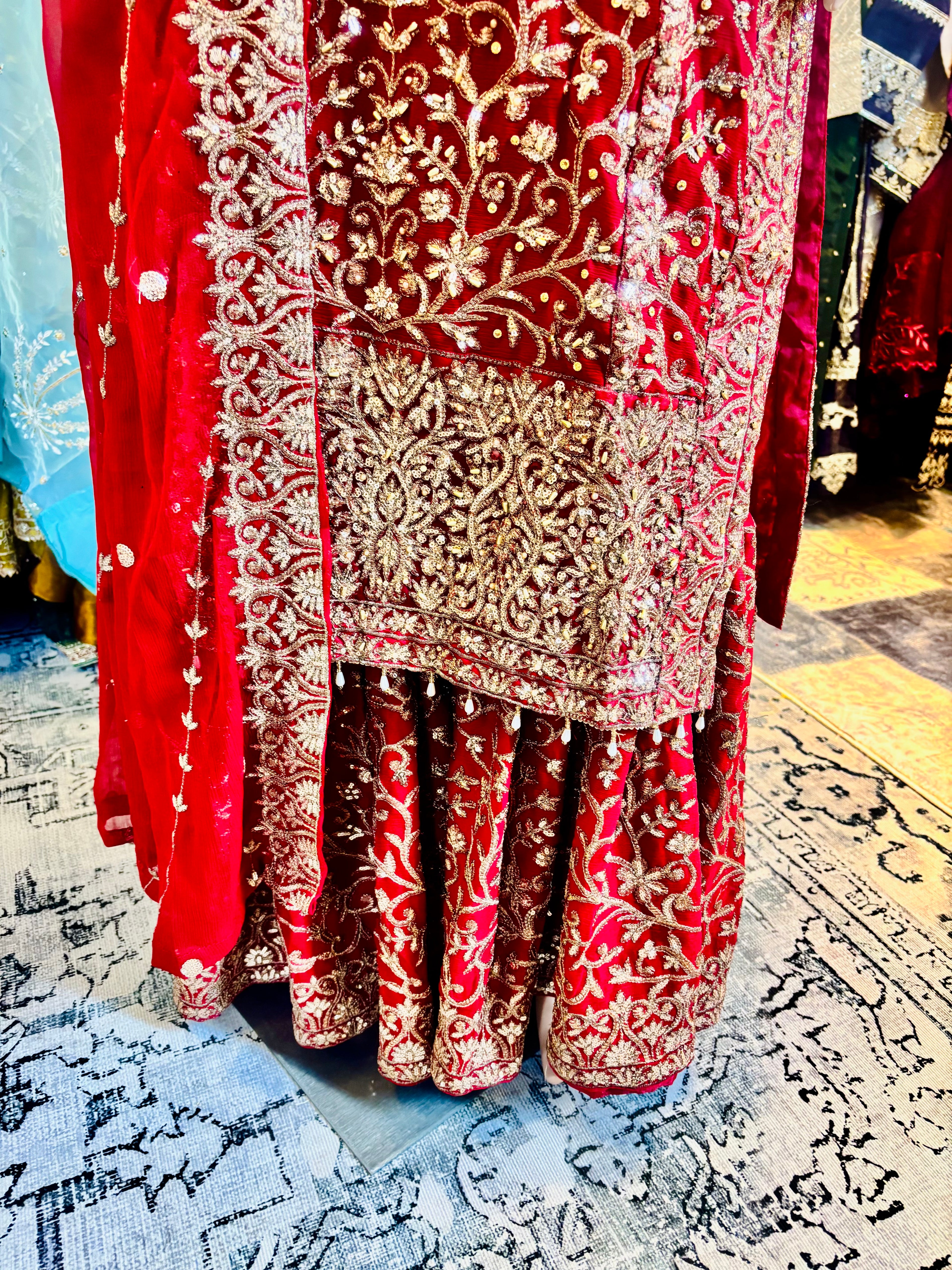 Maroon Embroidered Sharara Suit – 3-Piece Set
