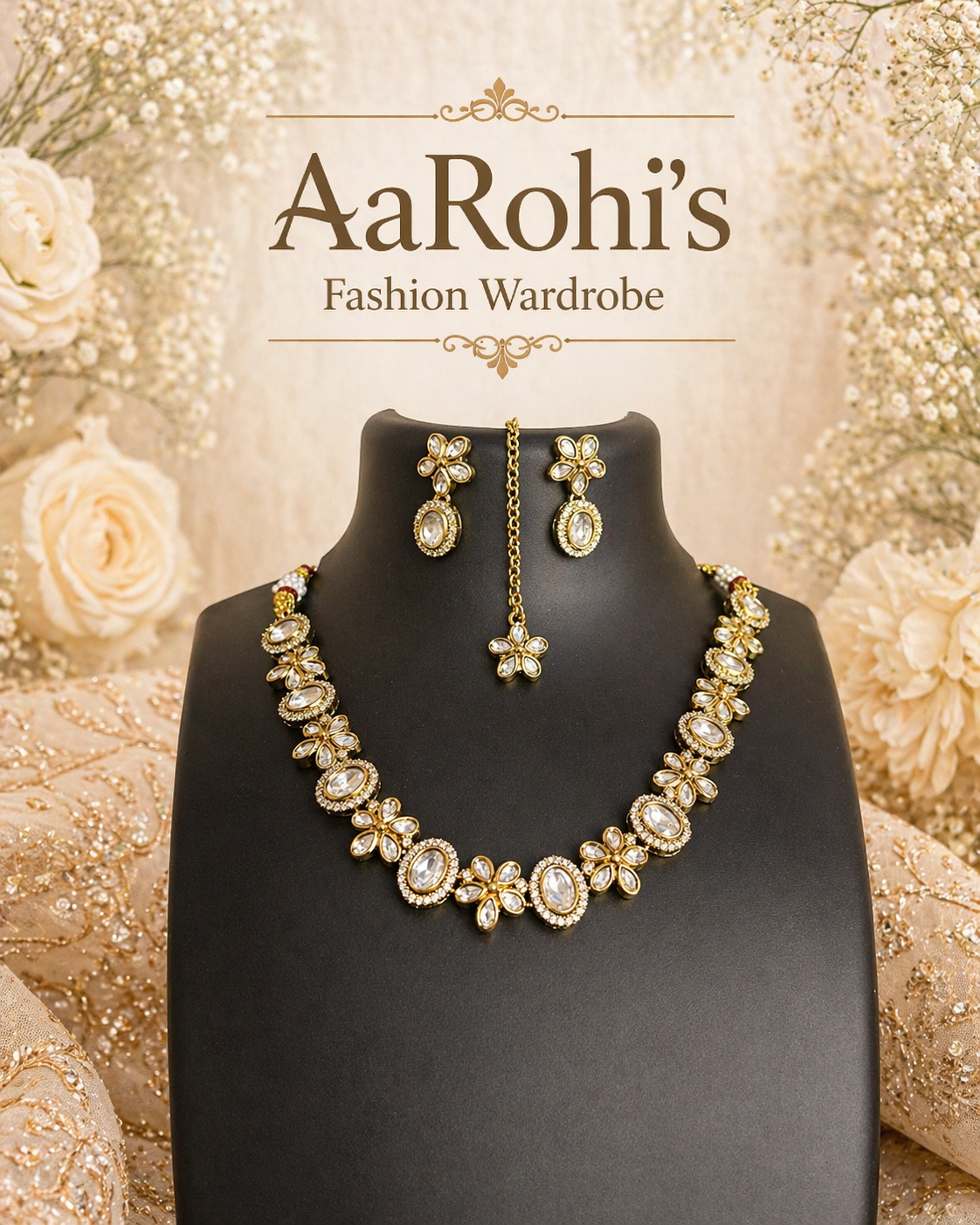 Elegant Floral Kundan Jewellery Set
