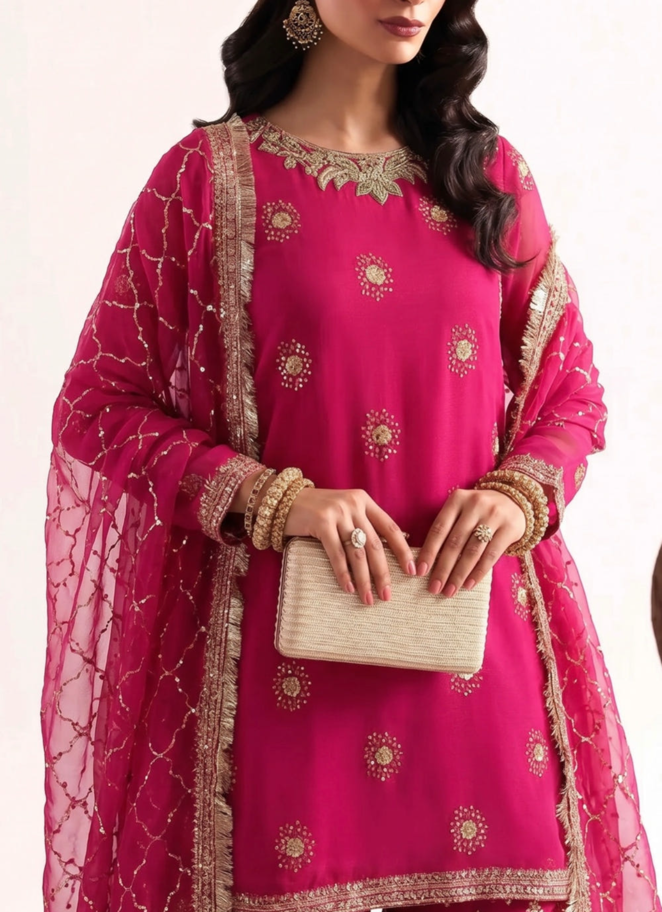 Rani Pink Embellished Chiffon Gharara Set