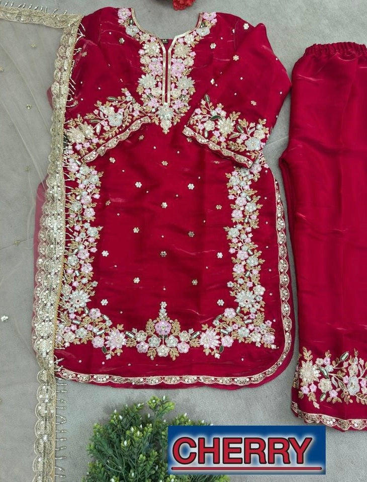 Elegant Embroidered 3-Piece Suit Set