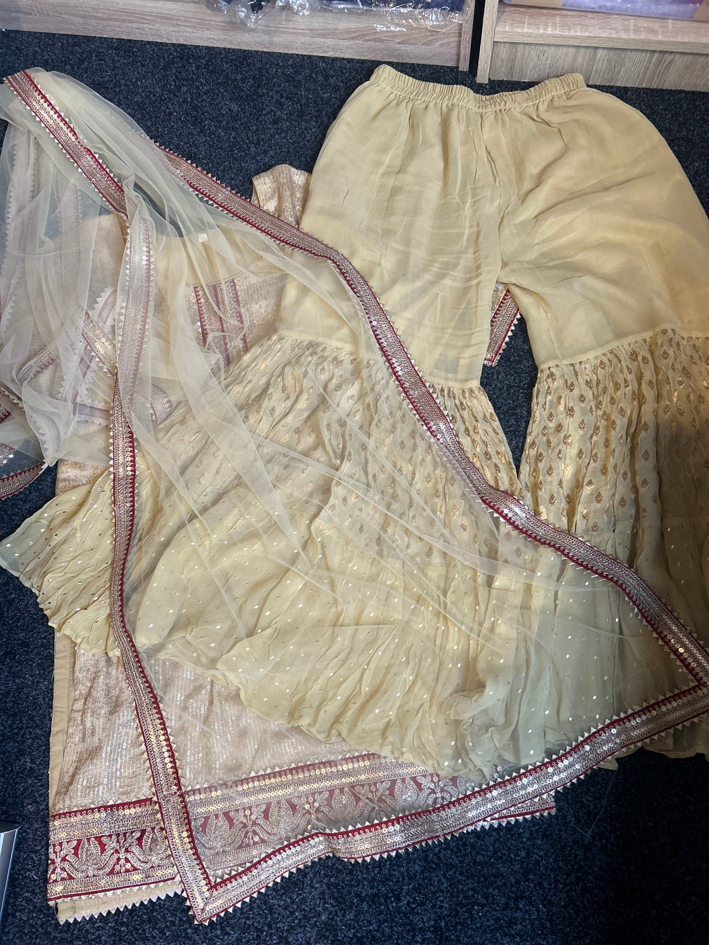 Golden Beige Sharara Suit
