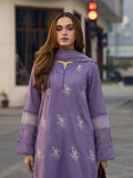 Lavender Embroidered Linen 3-Piece Kurta Palazzo Set