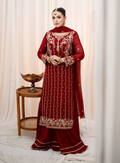Maroon Chiffon 3-Piece Lehenga Suit
