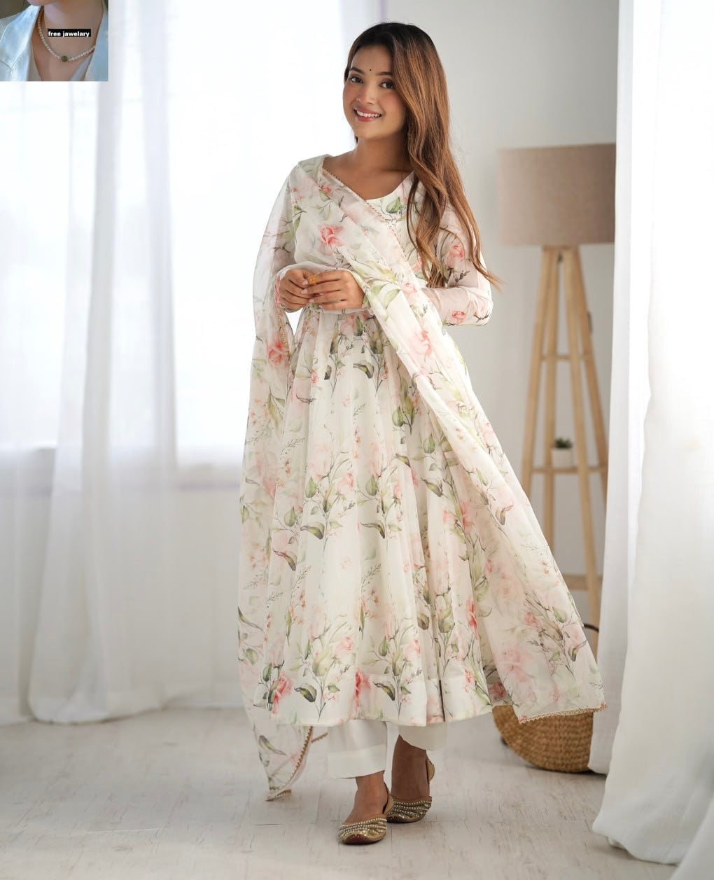 White Floral Anarkali Suit