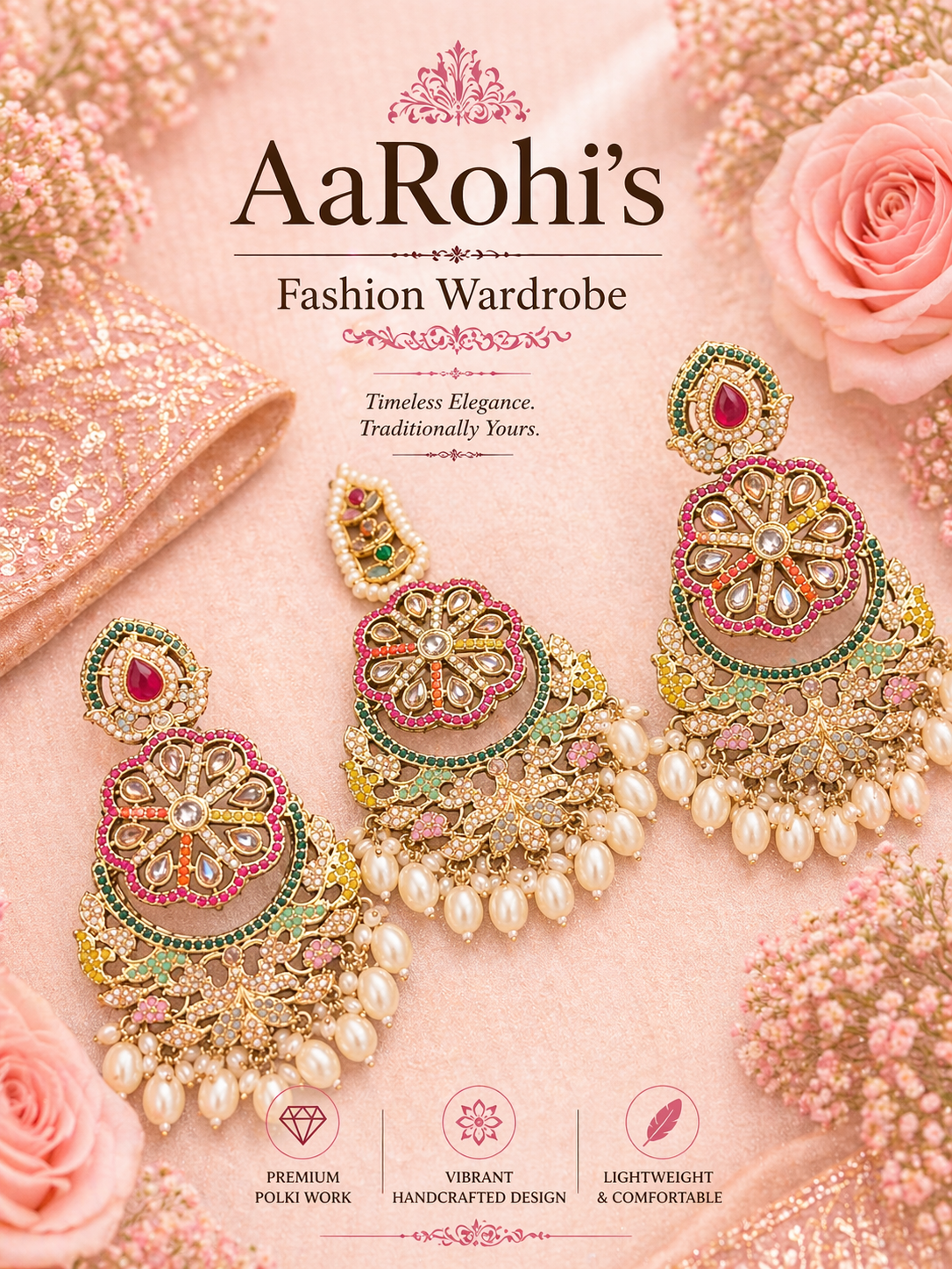 Vibrant Polki Statement Earrings with Maang Tikka