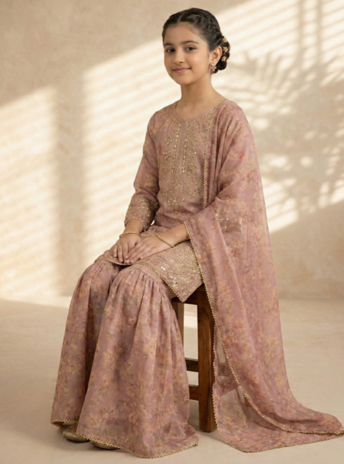 Blush Pink Lawn 3-Piece Gharara Suit