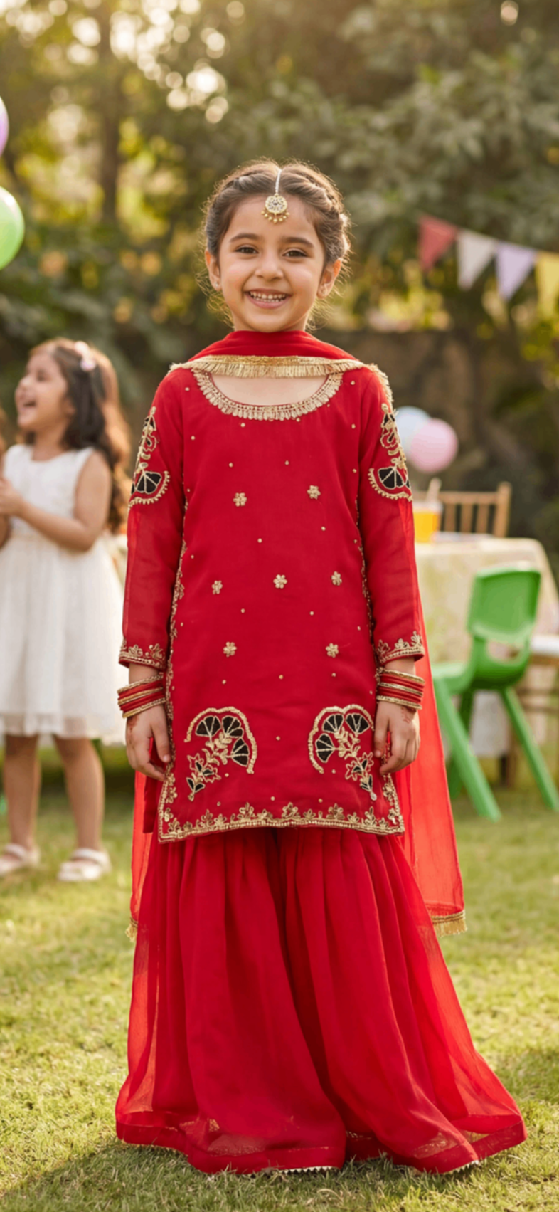 Red Embroidered Chiffon Sharara 3-Piece Set