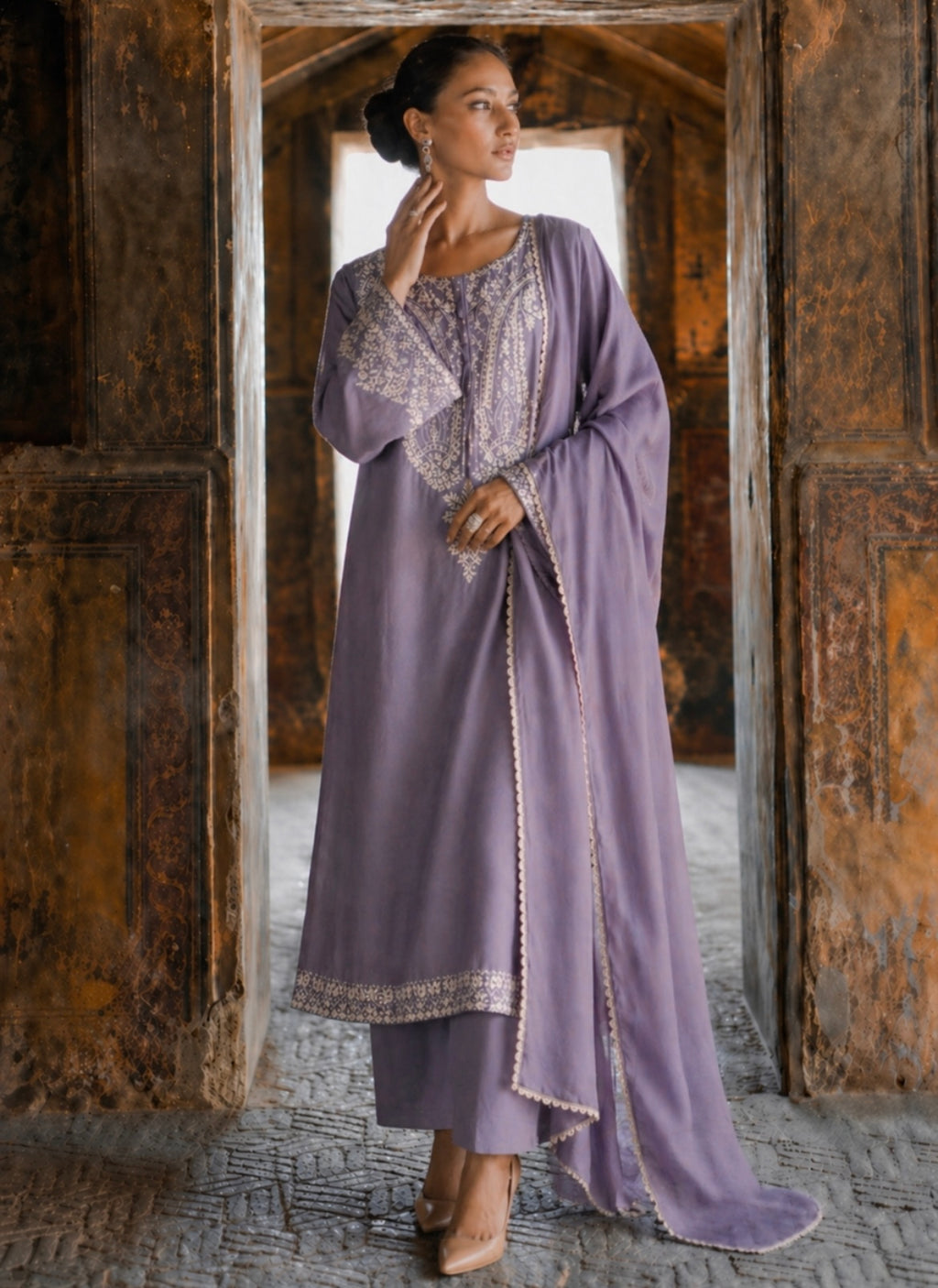 Lilac Embroidered 3-Piece Suit Set