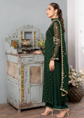 Dark Green Luxury Embroidered Chiffon 3-Piece Suit