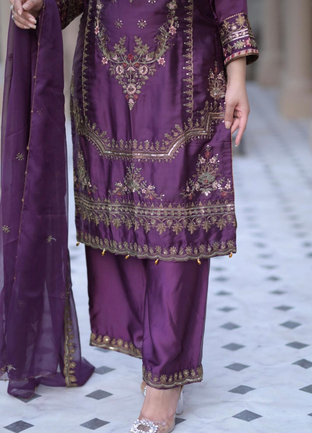 Celestia Plum Silken Kurta Set – Elegance Redefined