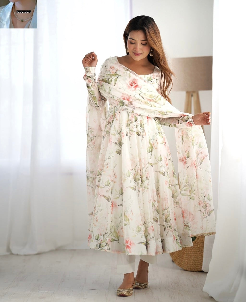 White Floral Anarkali Suit
