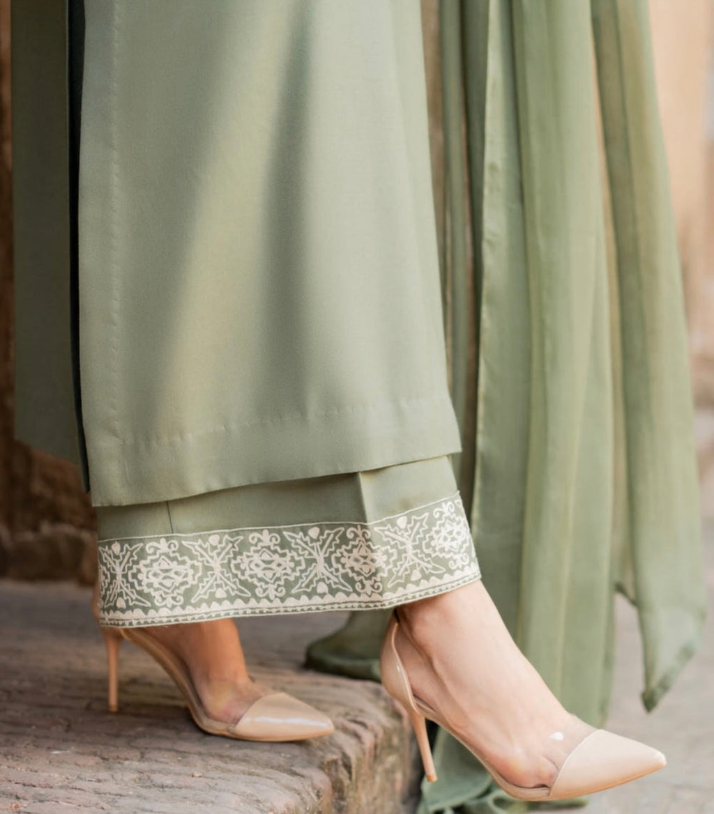 Sage Green Linen 3-Piece Kurta Set