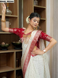 Soft Silk Saree (White Red)
