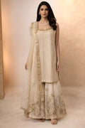 Elegant Cream & Gold Embroidered 3-Piece Sharara Suit