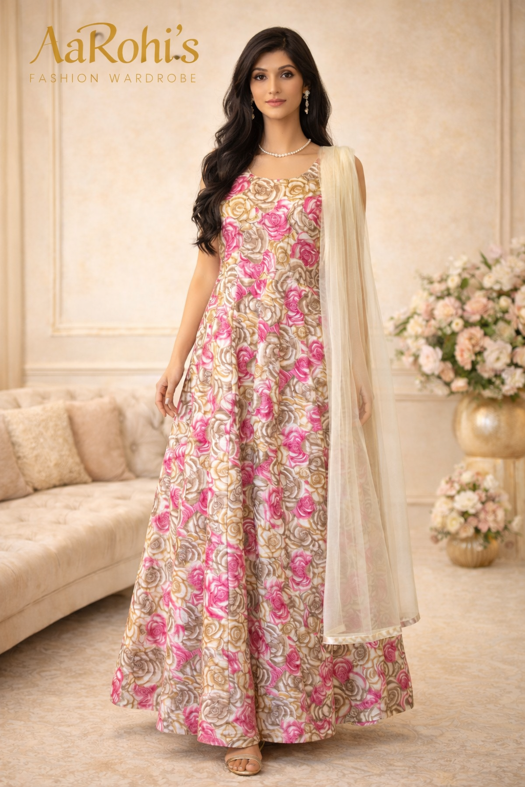 Elegant Floral Anarkali Set – Size 40