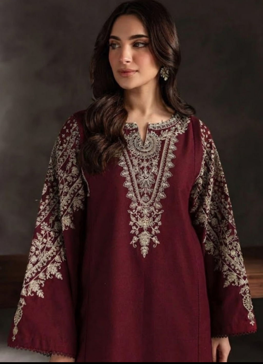 Maroon Luxe Embroidered Cambric Set (2-Piece)