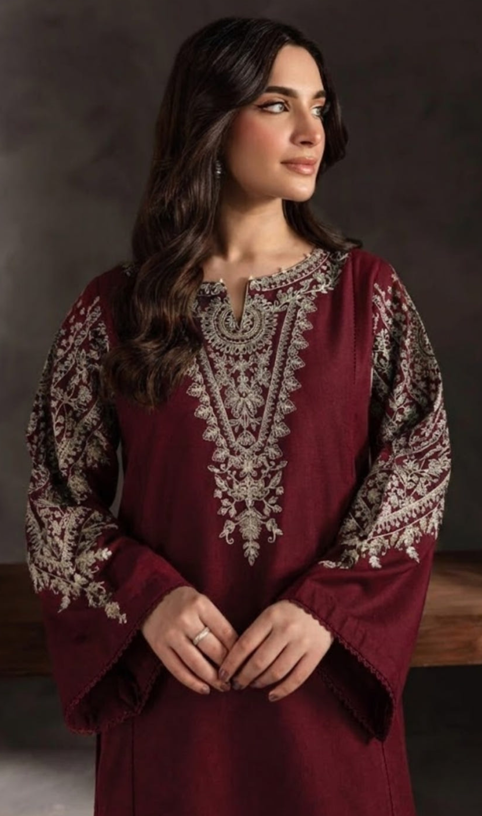 Maroon Luxe Embroidered Cambric Set (2-Piece)