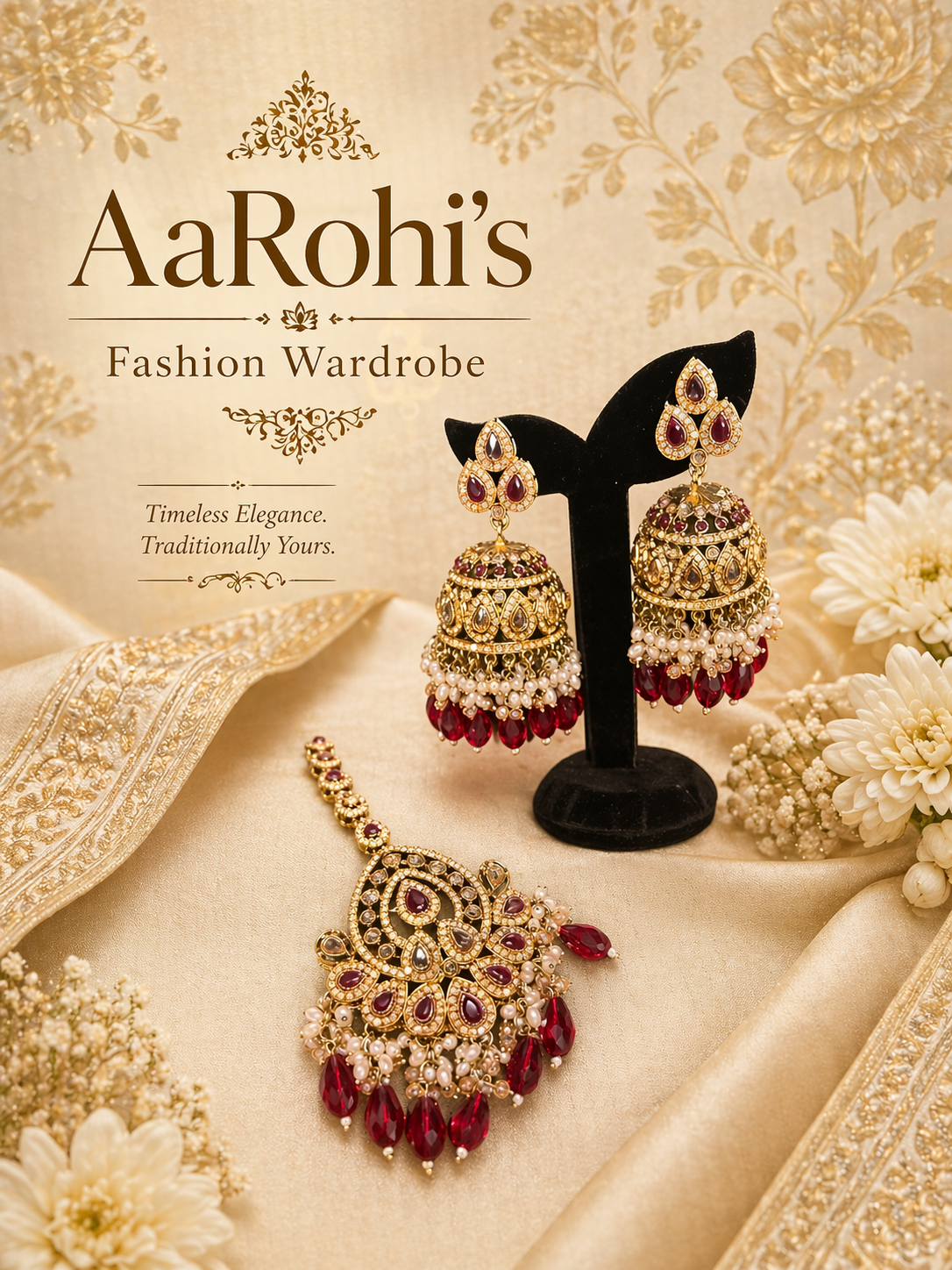 Kundan Polki Jhumki Set with Maang Tikka