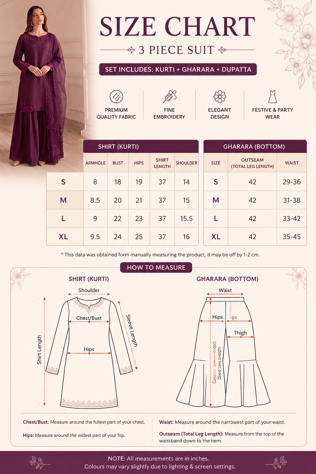 Plum Purple Embellished Silk Gharara 3-Piece Suit