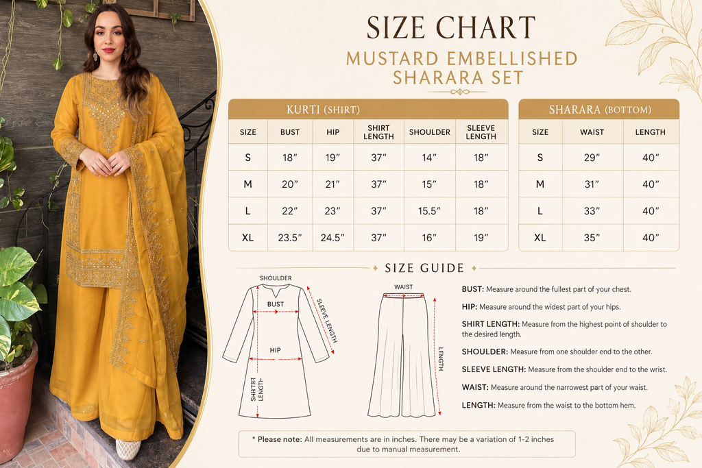 Mustard Embellished Chiffon Sharara Set