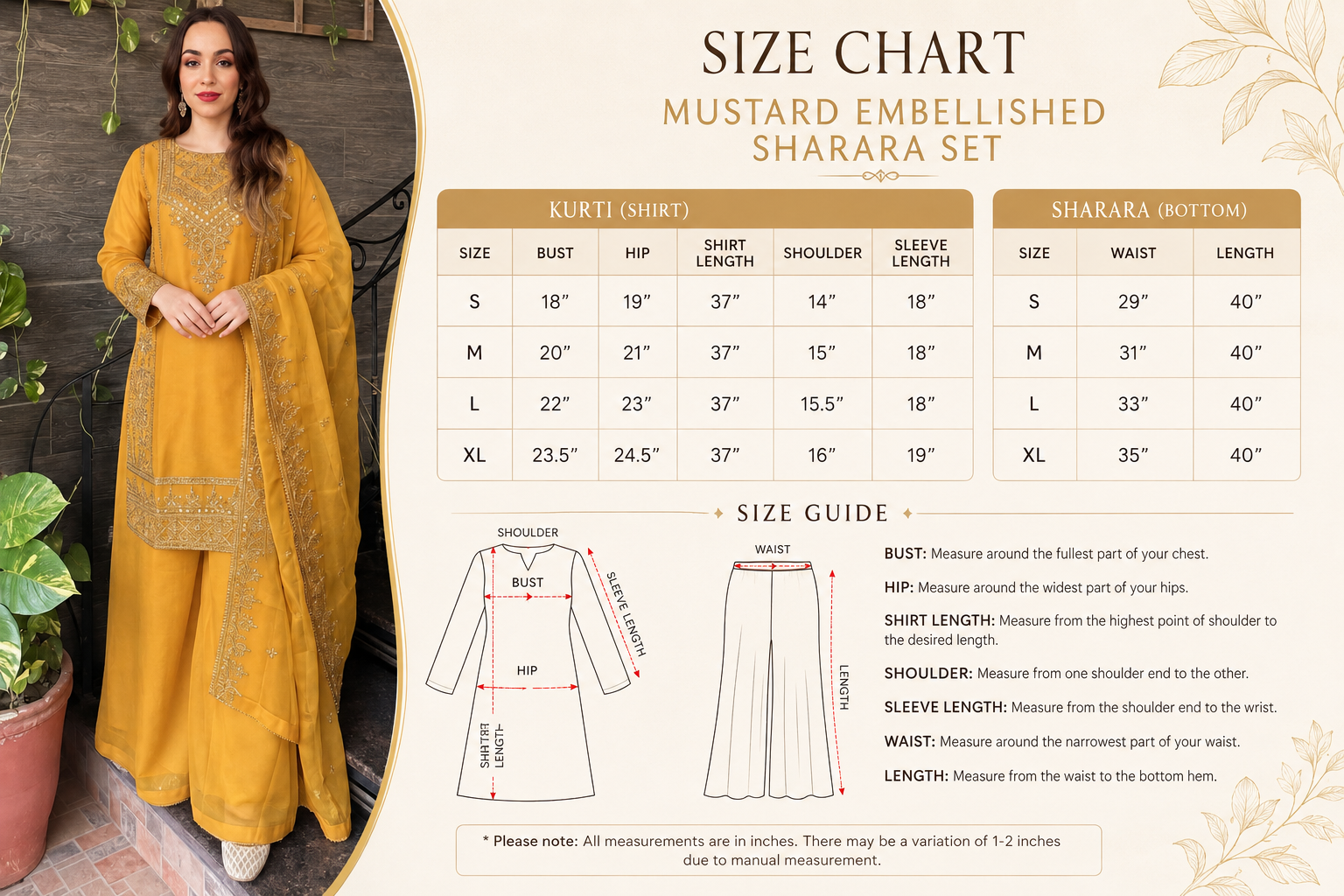Mustard Embellished Chiffon Sharara Set