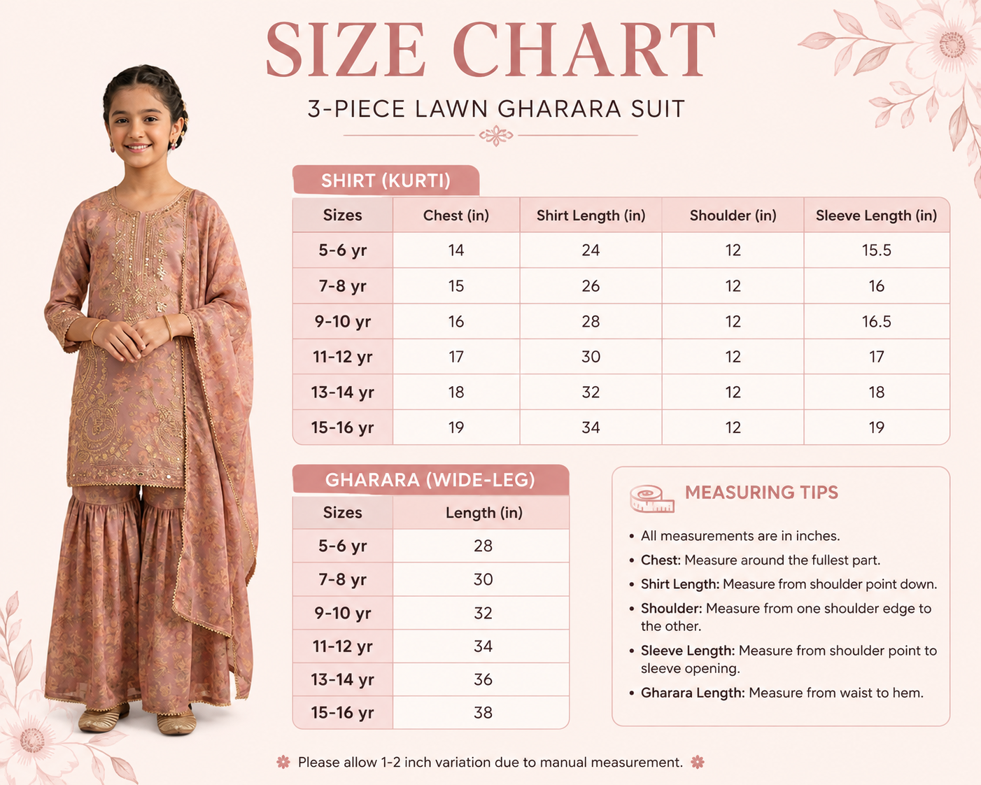 Blush Pink Lawn 3-Piece Gharara Suit