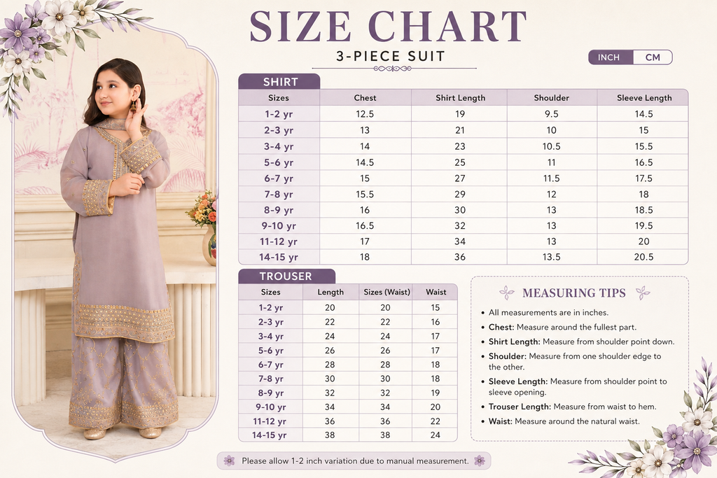 Lavender Chiffon Embroidered 3-Piece Suit