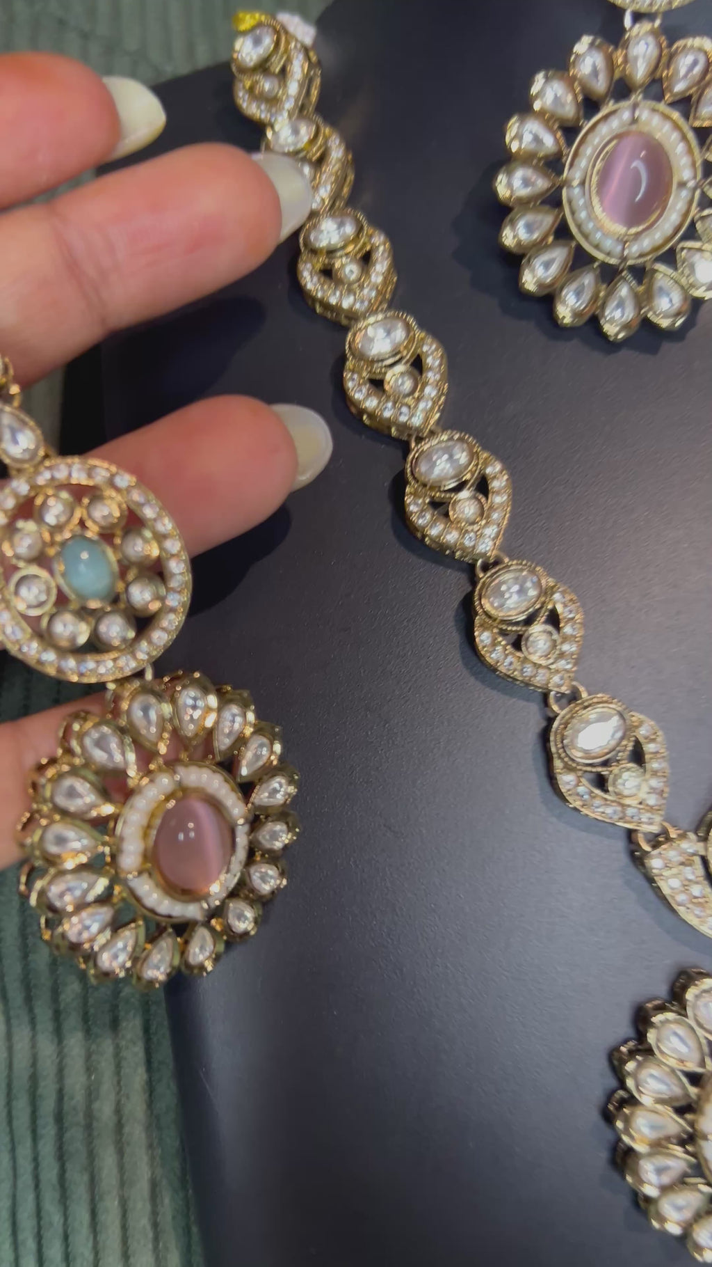 AD Kundan Jewelry Set – Elegant Pink & Turquoise Statement Ensemble