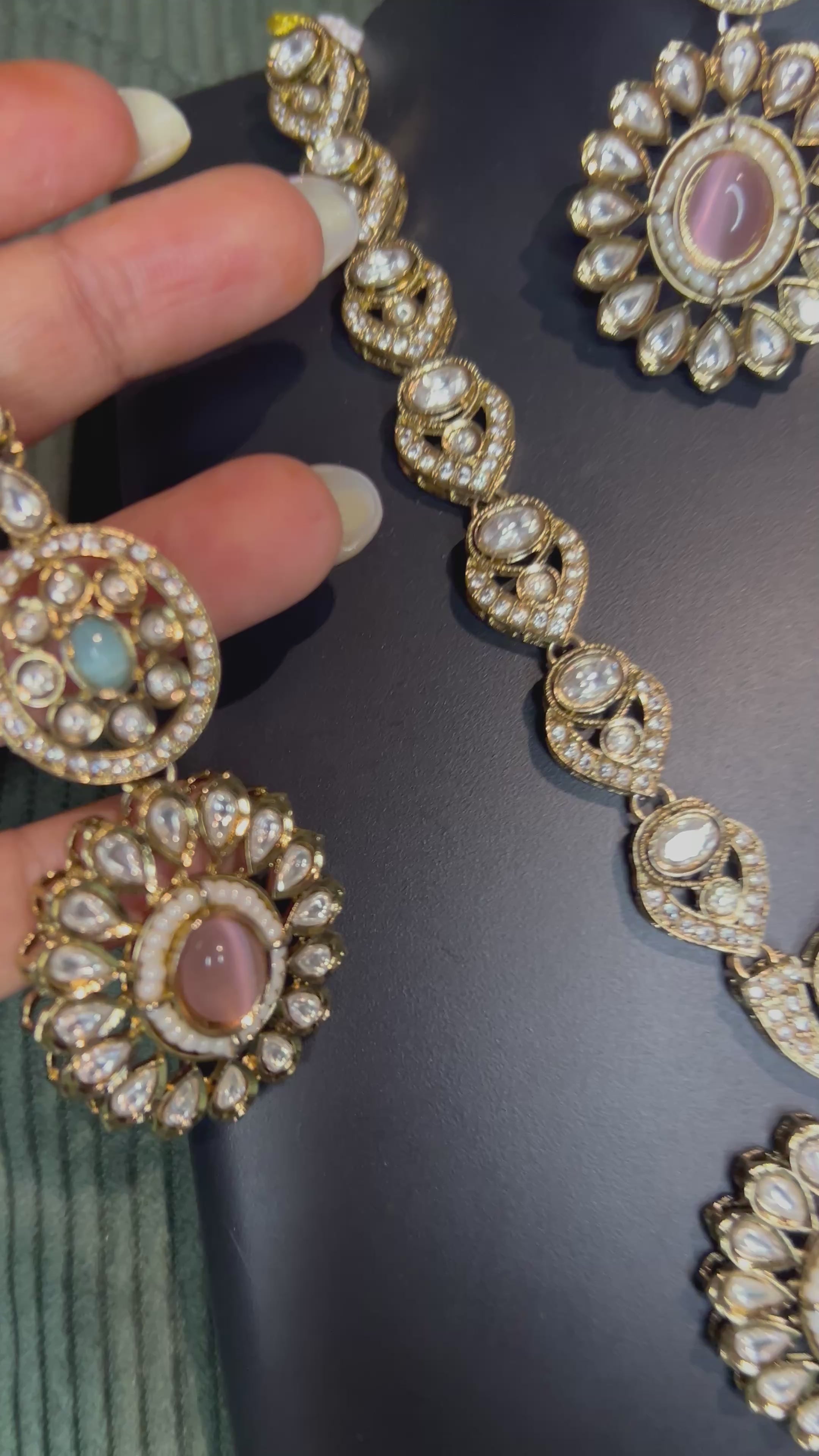 AD Kundan Jewelry Set – Elegant Pink & Turquoise Statement Ensemble